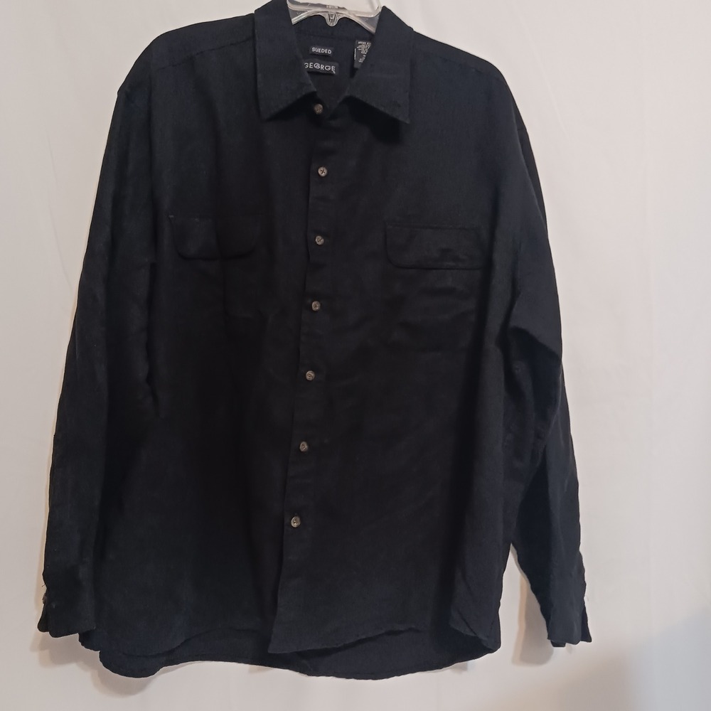 George Button Down Shirt Mens 2XL Black Excellent Sueded Long Sleeve G47FS03B